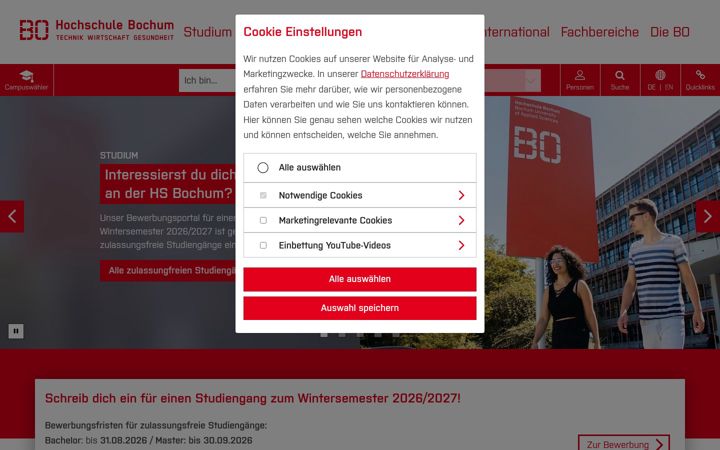Screenshot of hochschule-bochum.de