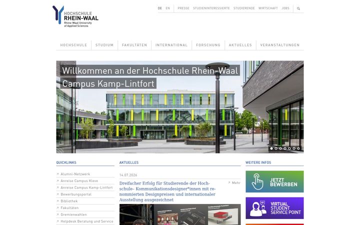 Screenshot of hochschule-rhein-waal.de