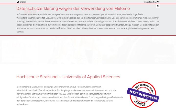 Screenshot of hochschule-stralsund.de
