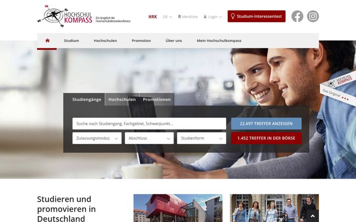 Screenshot of hochschulkompass.de