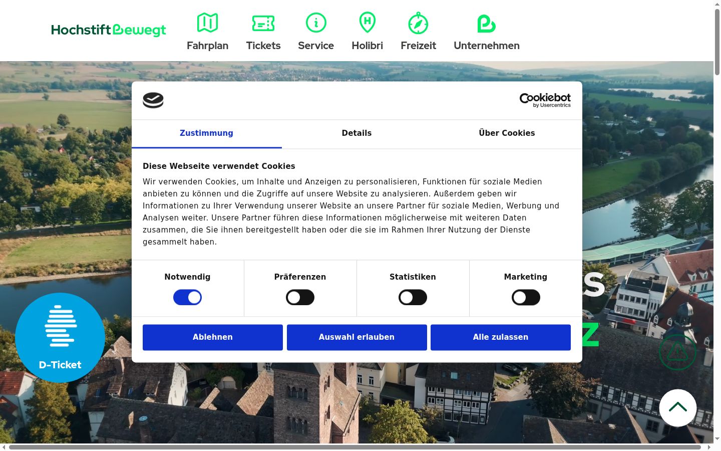 Screenshot of the consent banner shown before any interaction