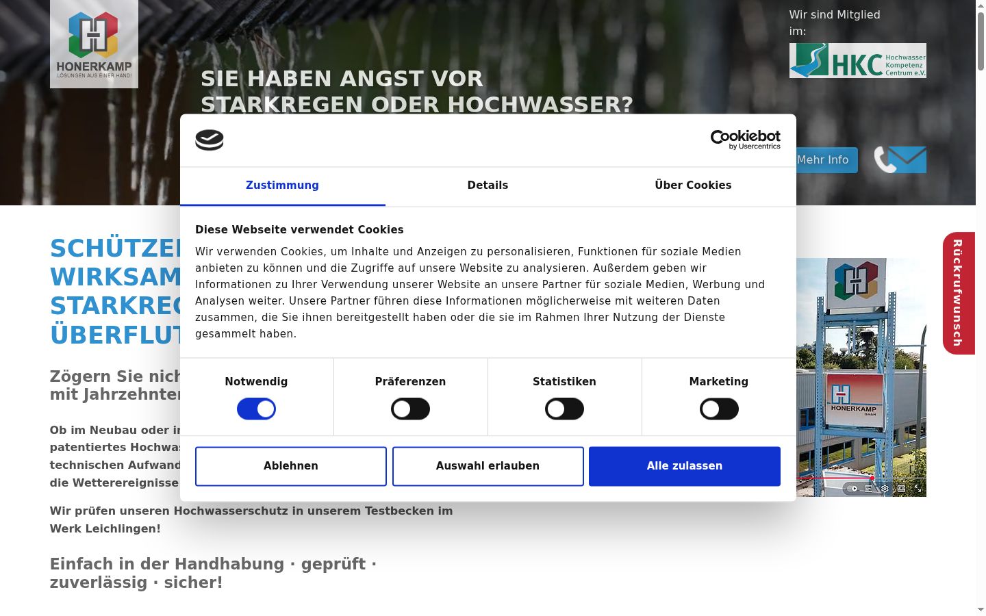 Screenshot des Einwilligungsbanners vor jeglicher Interaktion