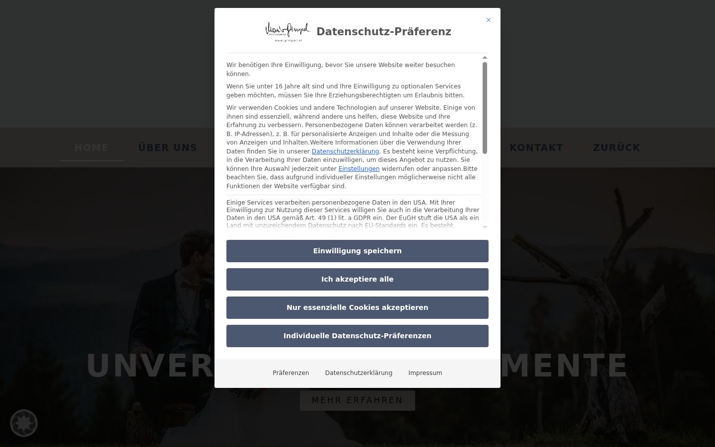 Captura de ecrã do banner de consentimento apresentado antes de qualquer interação
