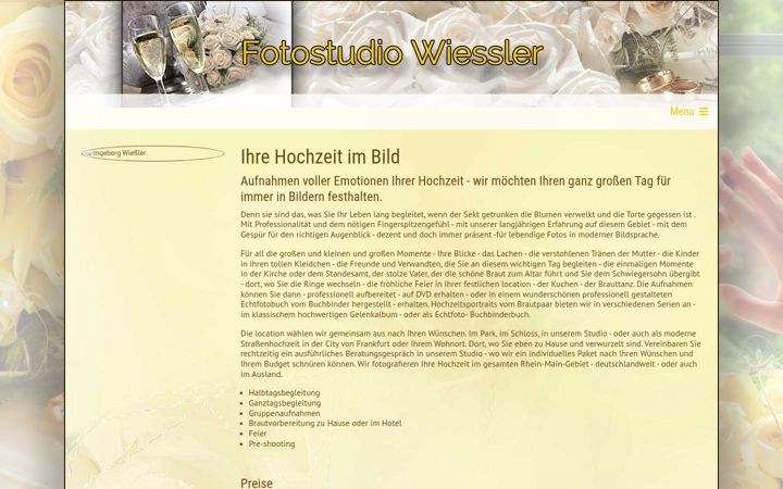 Screenshot of hochzeitsfotografie-wiessler.de