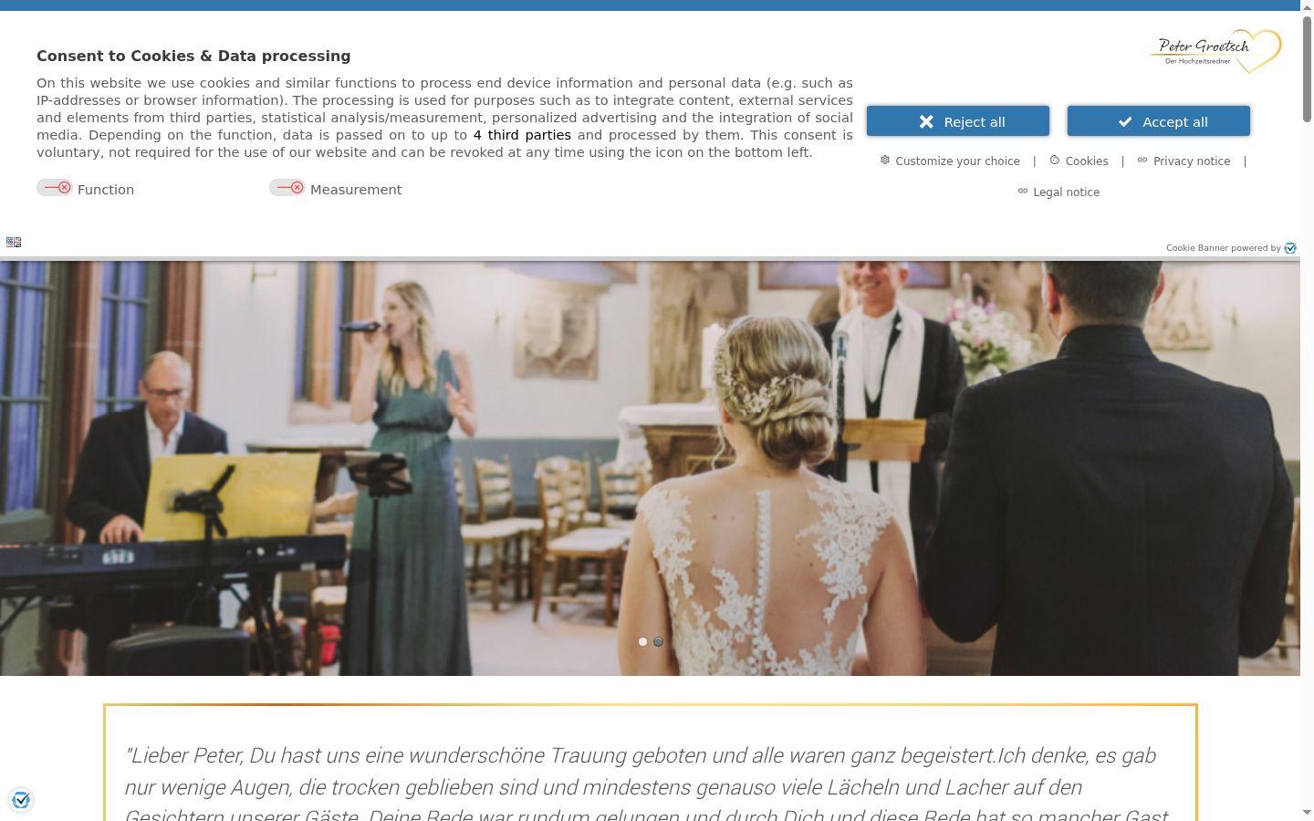 Skærmbillede af samtykkebanneret, som det blev vist før nogen interaktion