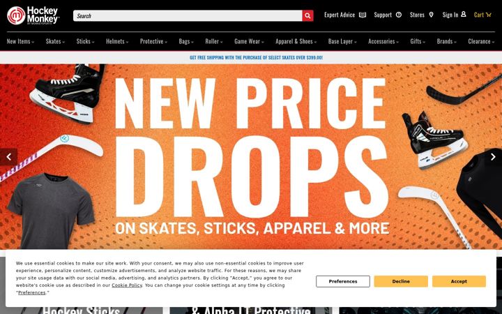 Screenshot of hockeymonkey.com