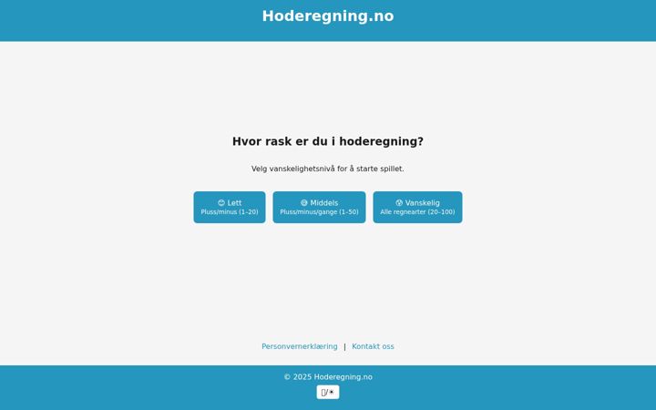 Screenshot of hoderegning.no