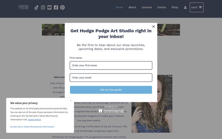 Screenshot of hodgepodgeartstudio.com