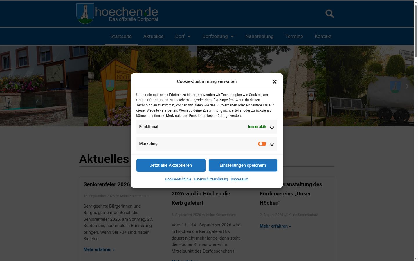 Screenshot des Einwilligungsbanners vor jeglicher Interaktion