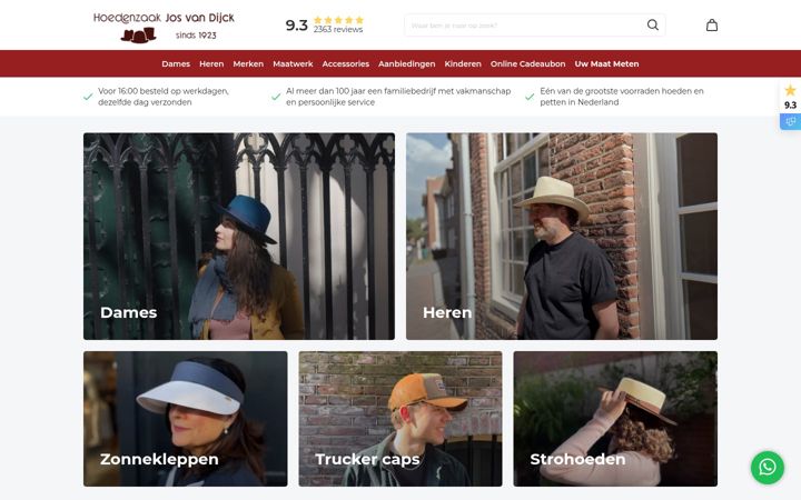 Screenshot of hoedenonline.nl