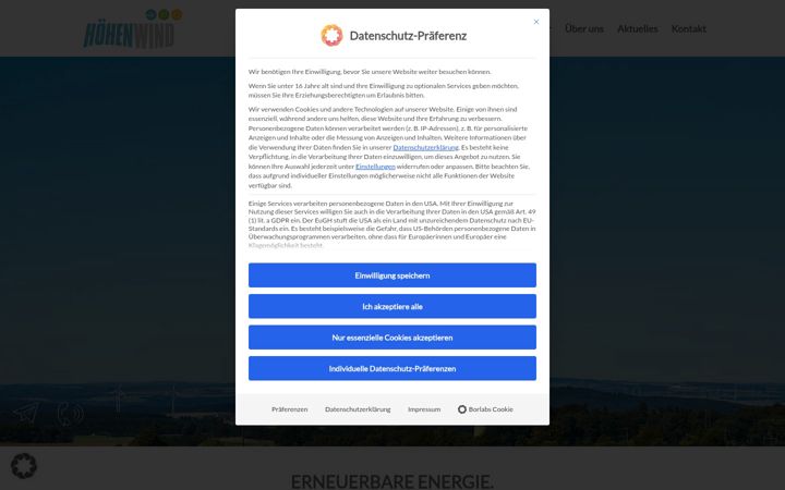 Screenshot of hoehenwind.com