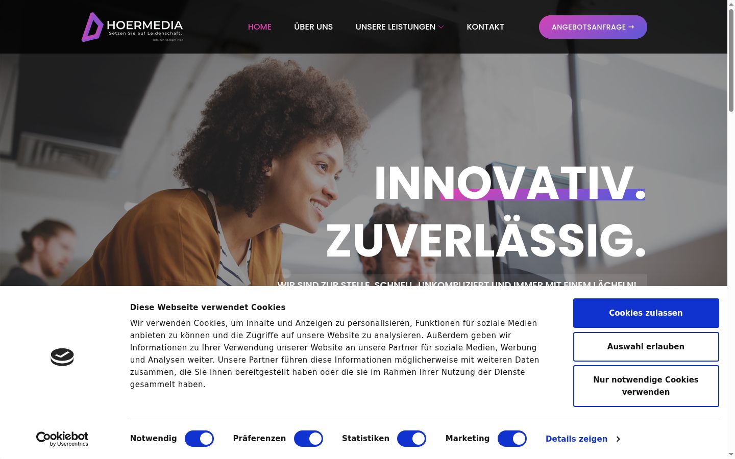 Screenshot del banner di consenso mostrato prima di qualsiasi interazione