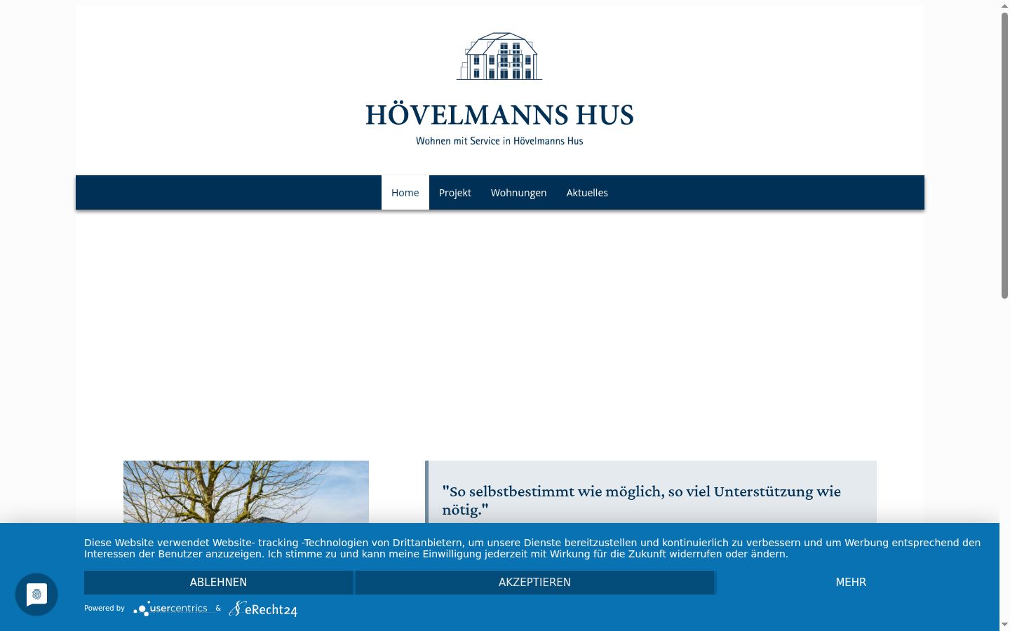 Screenshot des Einwilligungsbanners vor jeglicher Interaktion