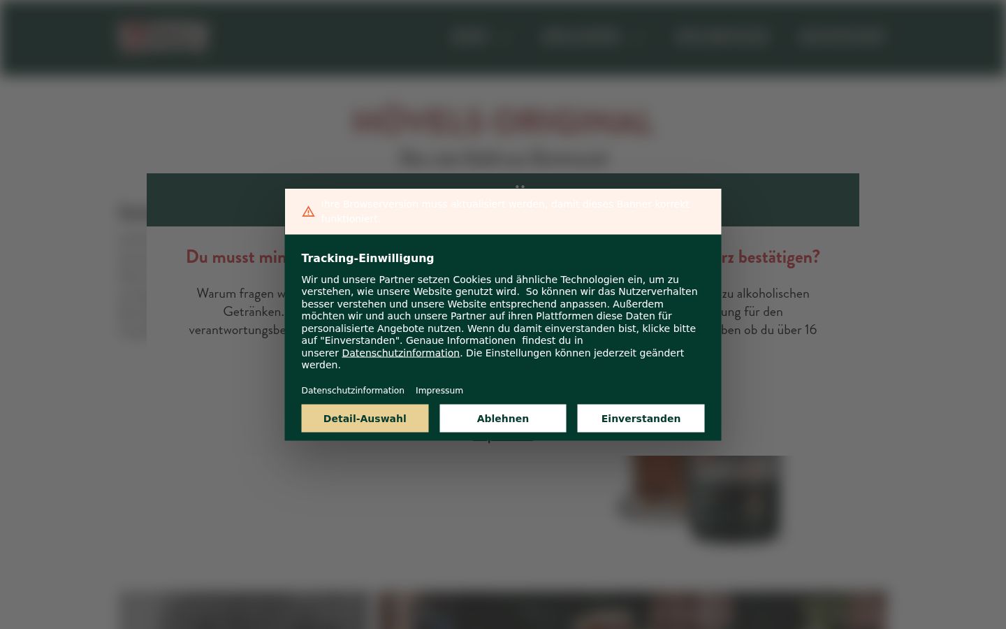 Screenshot des Einwilligungsbanners vor jeglicher Interaktion