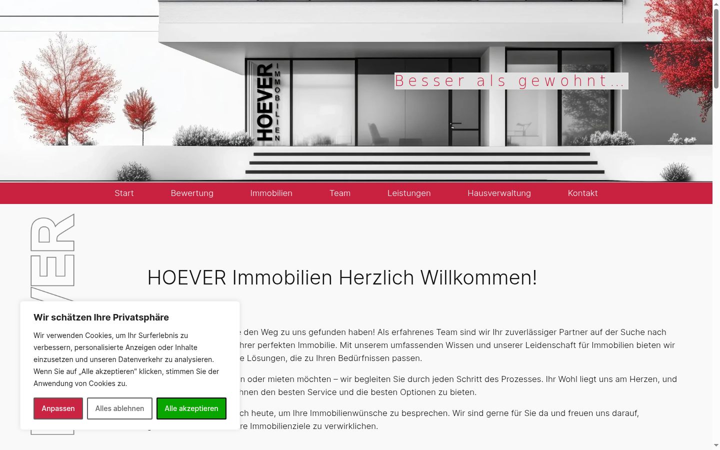 Screenshot des Einwilligungsbanners vor jeglicher Interaktion