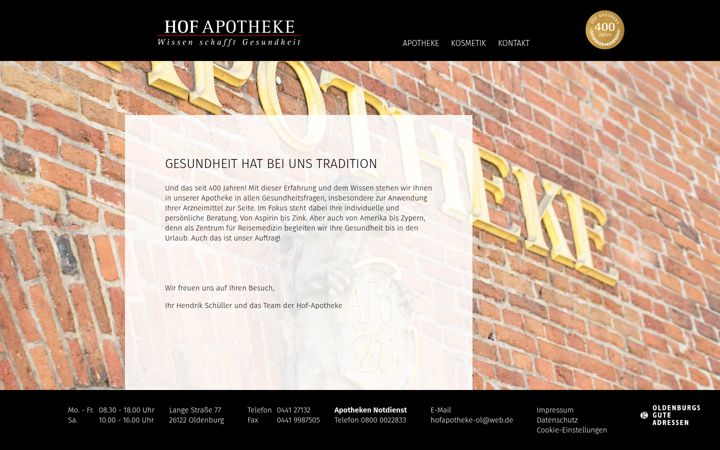 Screenshot of hof-apotheke-oldenburg.de