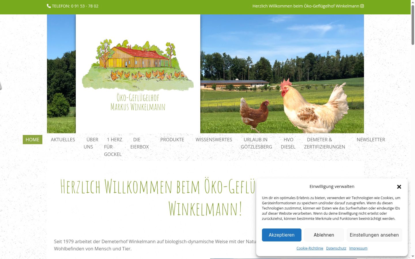 Screenshot des Einwilligungsbanners vor jeglicher Interaktion