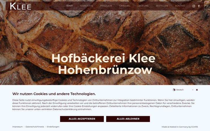 Screenshot of hofbaeckerei-klee.de