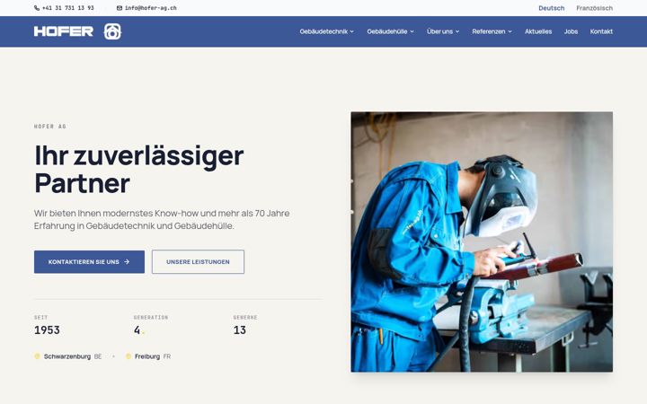 Screenshot of hofer-ag.ch