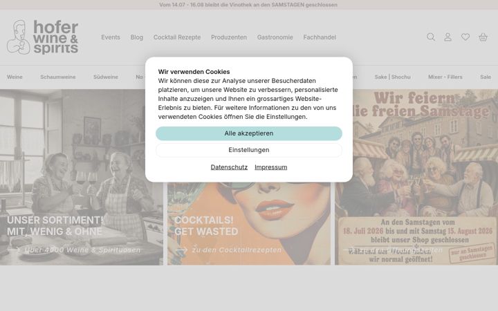 Screenshot of hoferwineandspirits.ch