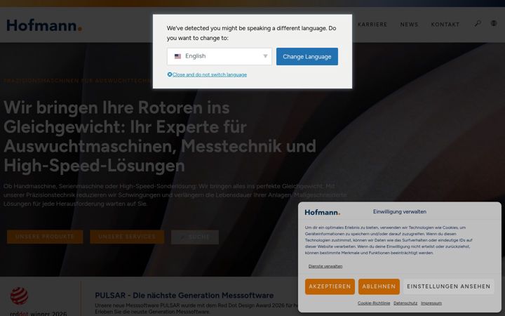 Screenshot of hofmann-global.com