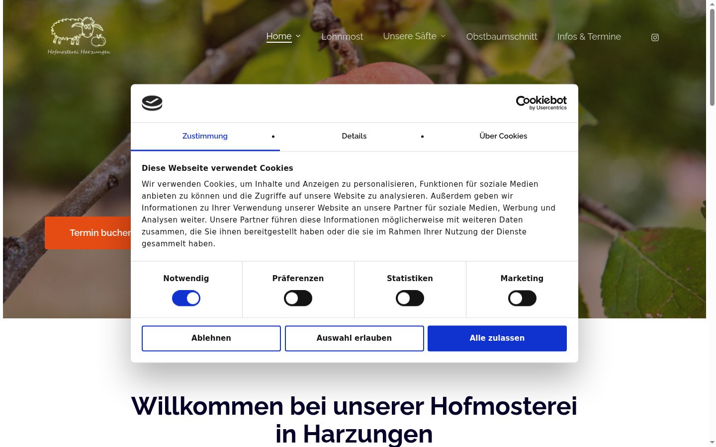 Screenshot van de toestemmingsbanner zoals getoond vóór enige interactie