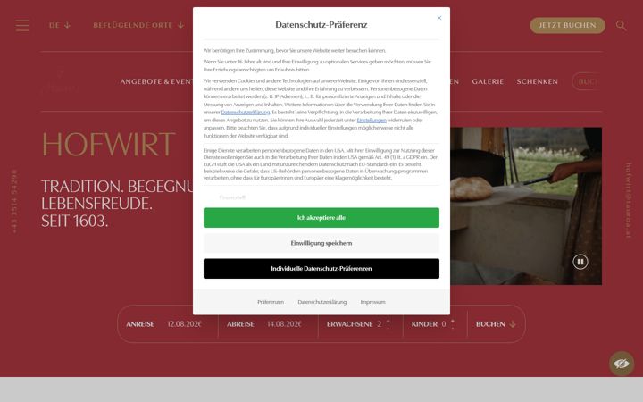 Screenshot of hofwirt.at