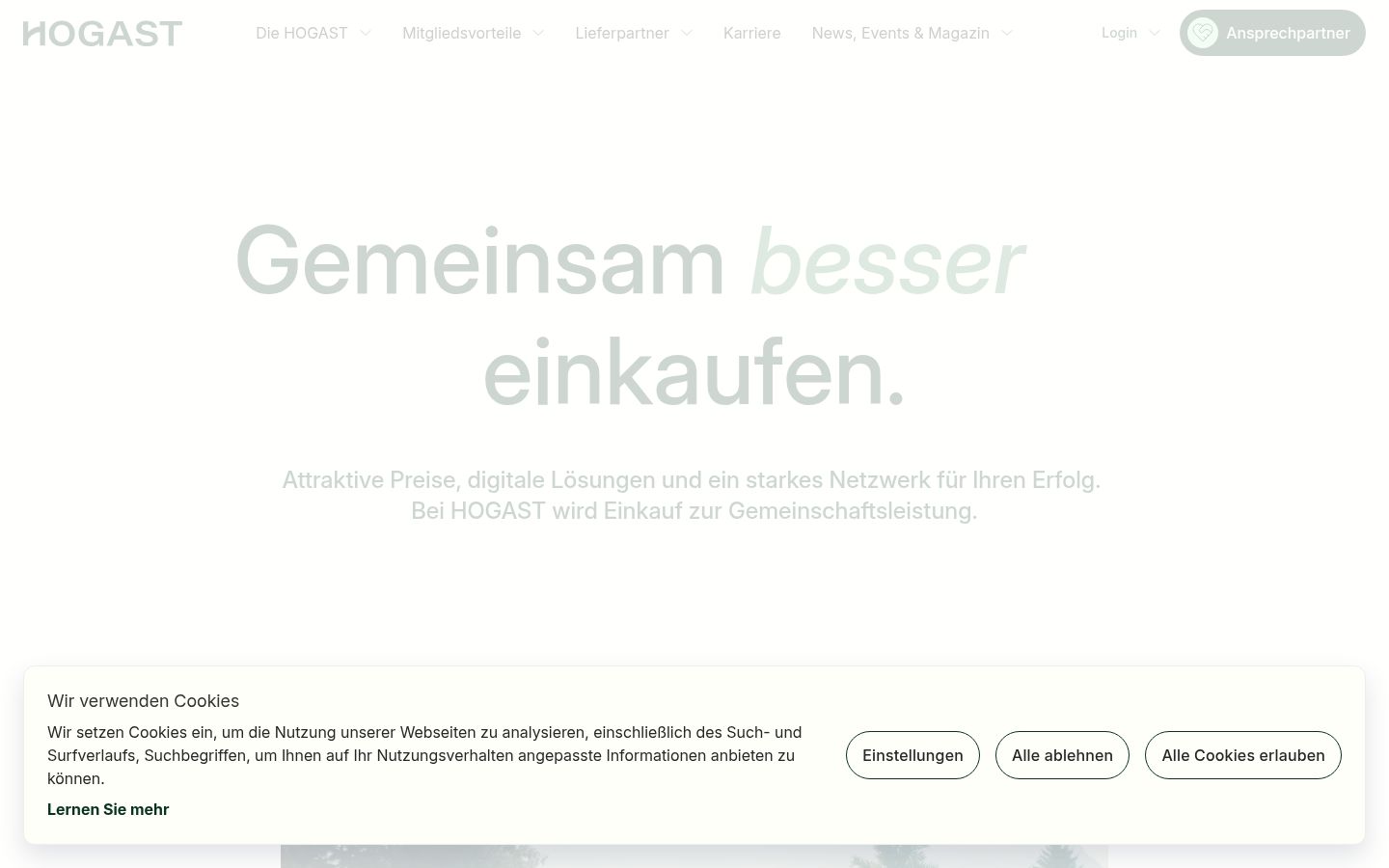 Screenshot des Einwilligungsbanners vor jeglicher Interaktion