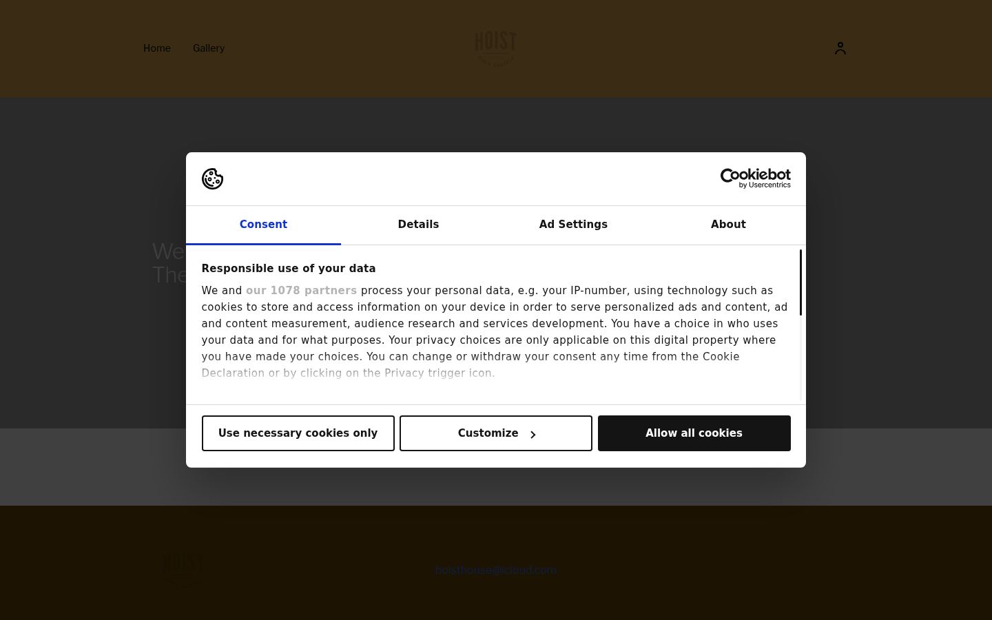 Captura de ecrã do banner de consentimento apresentado antes de qualquer interação