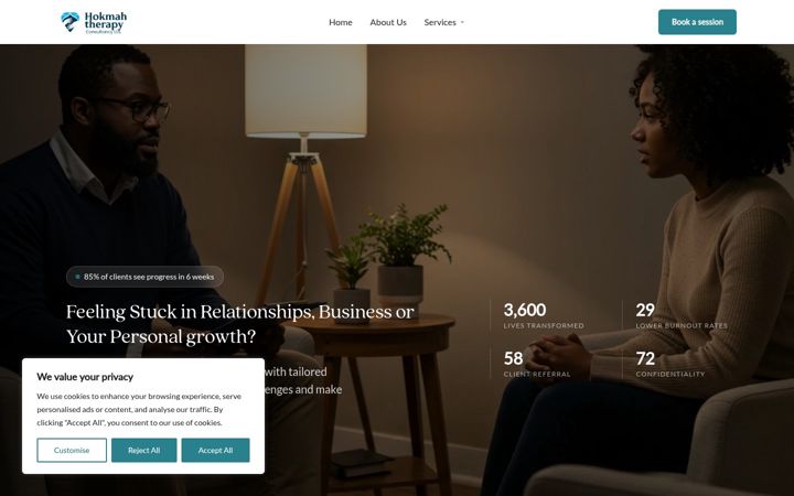 Screenshot of hokmahtherapy.com