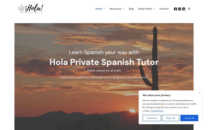 Screenshot of holaprivatespanishtutor.com