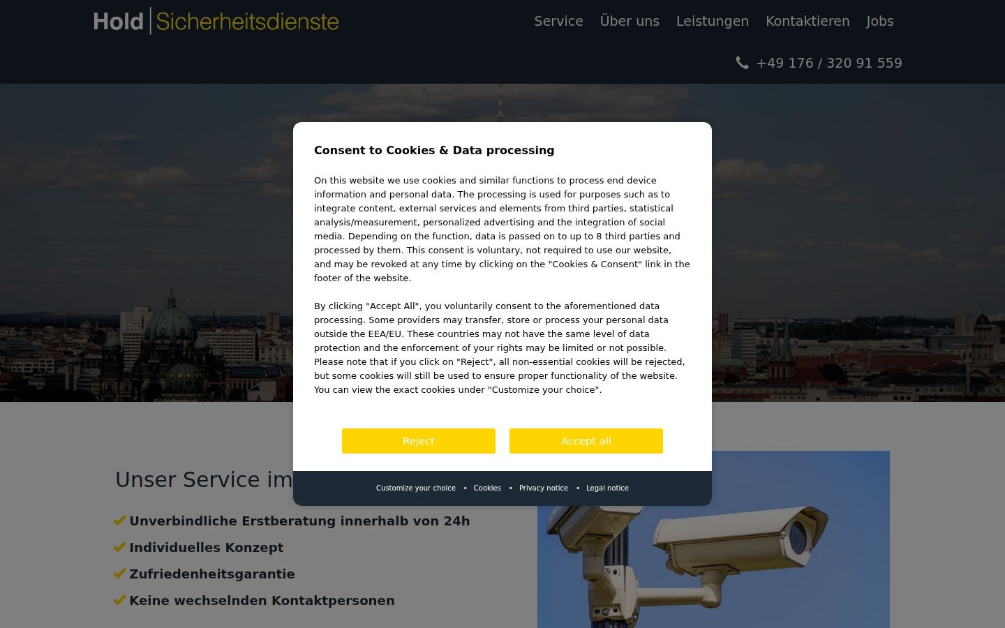Screenshot del banner di consenso mostrato prima di qualsiasi interazione