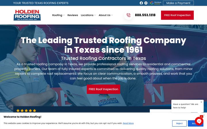 Screenshot of holdenroofing.com