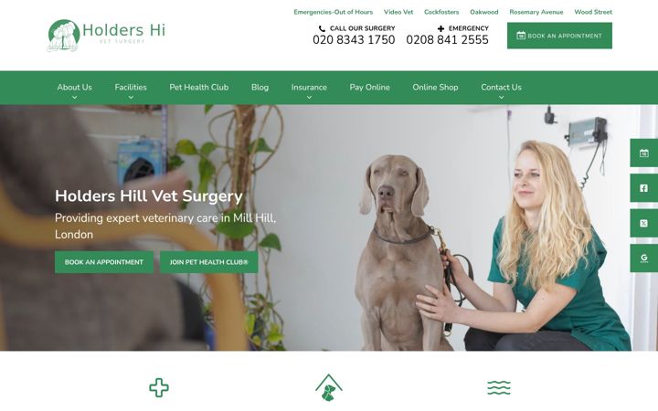 Screenshot of holdershillvets.co.uk