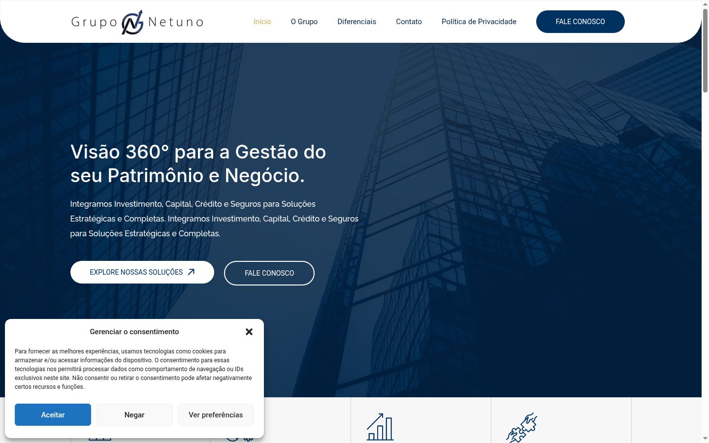 Screenshot del banner di consenso mostrato prima di qualsiasi interazione