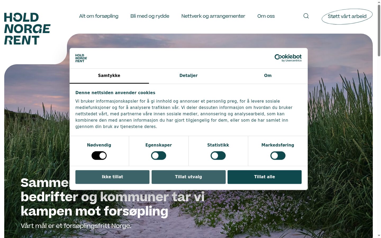 Screenshot van de toestemmingsbanner zoals getoond vóór enige interactie