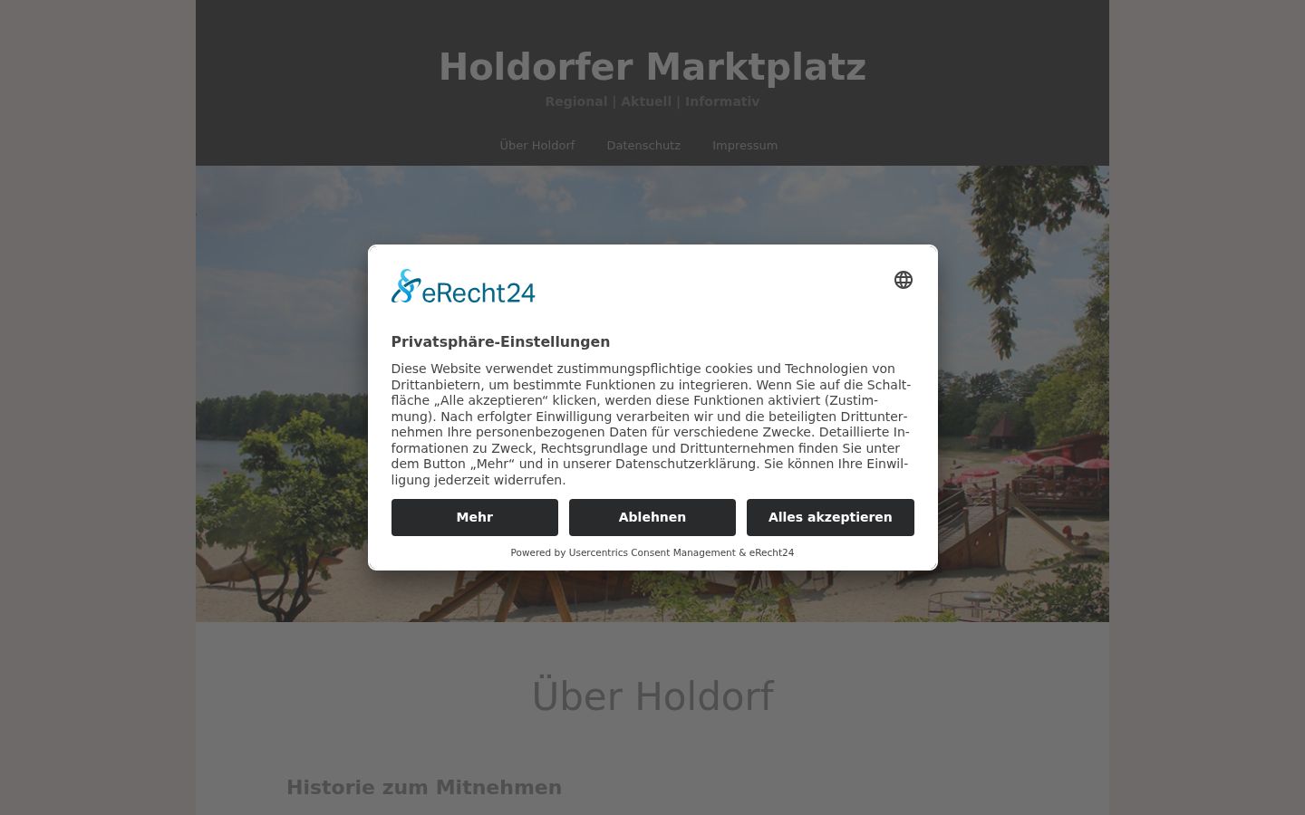 Screenshot des Einwilligungsbanners vor jeglicher Interaktion