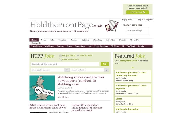 Screenshot of holdthefrontpage.co.uk