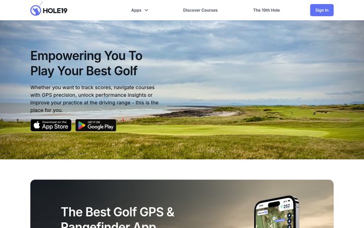 Screenshot of hole19golf.com