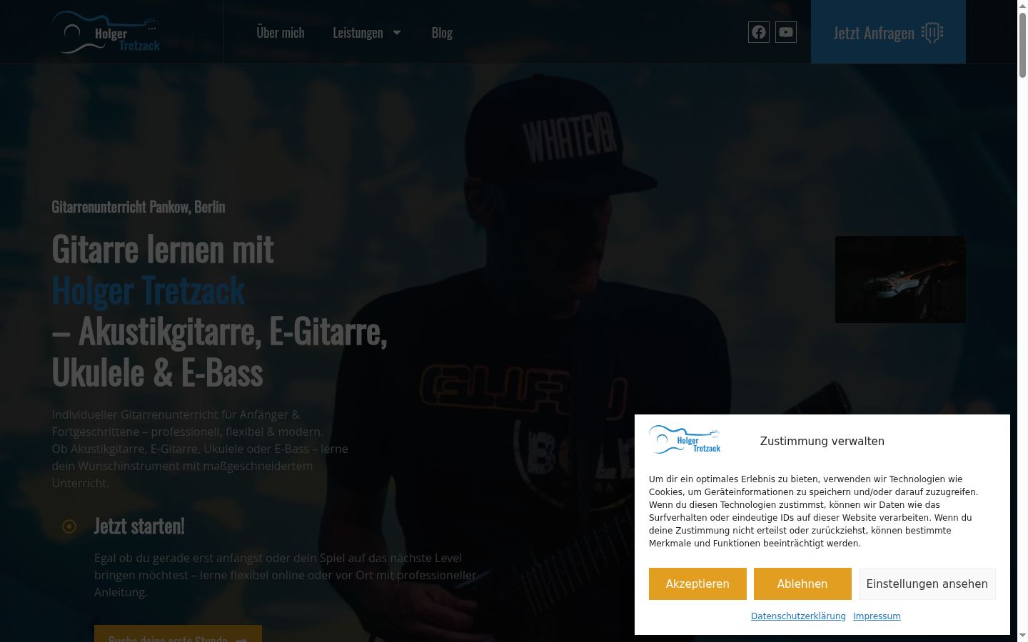 Screenshot des Einwilligungsbanners vor jeglicher Interaktion