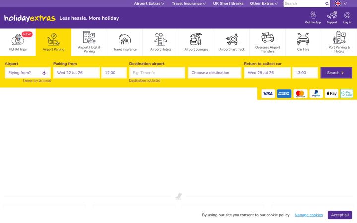 Screenshot of holidayextras.co.uk