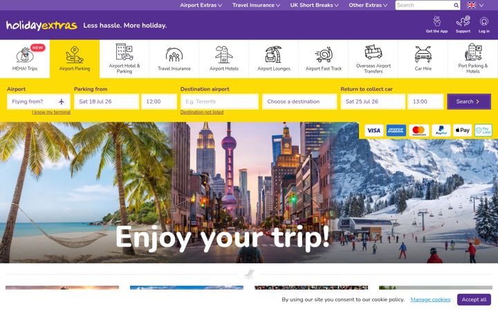 Skärmbild av holidayextras.com