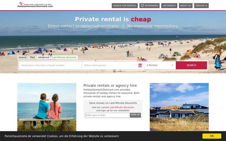 Screenshot of holidayhomesindenmark.com