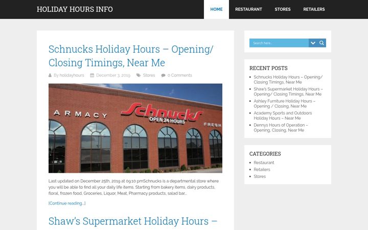 Screenshot of holidayhoursinfo.com
