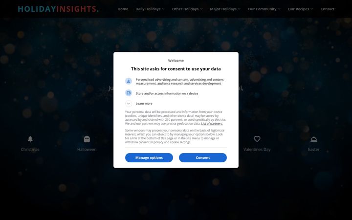 Posnetek zaslona holidayinsights.com