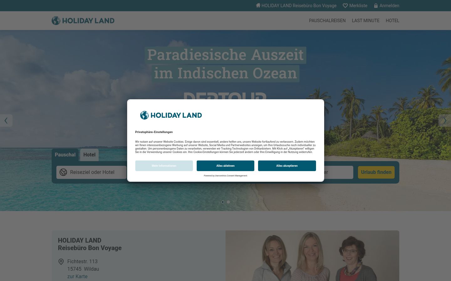 Screenshot del banner di consenso mostrato prima di qualsiasi interazione