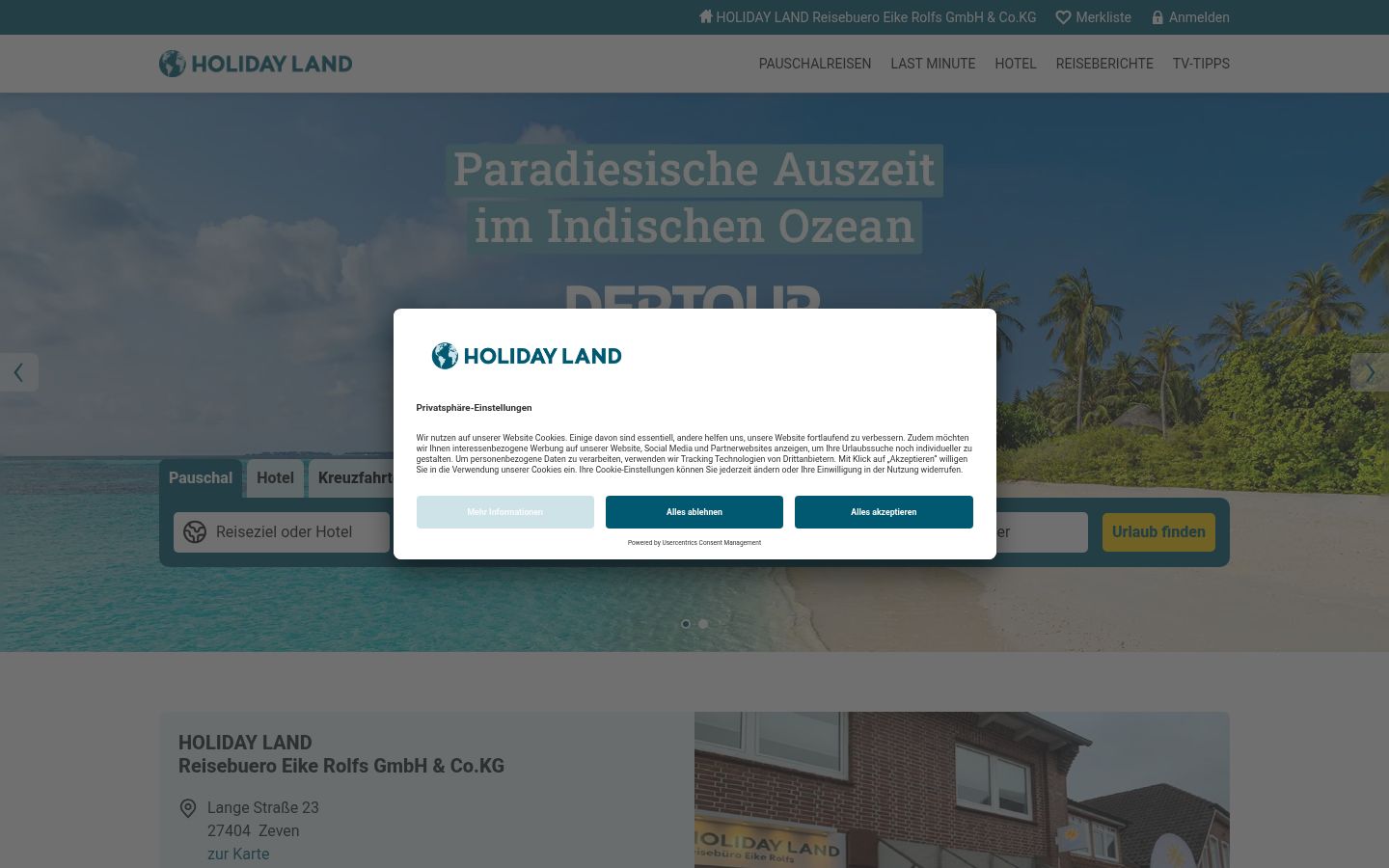 Screenshot des Einwilligungsbanners vor jeglicher Interaktion