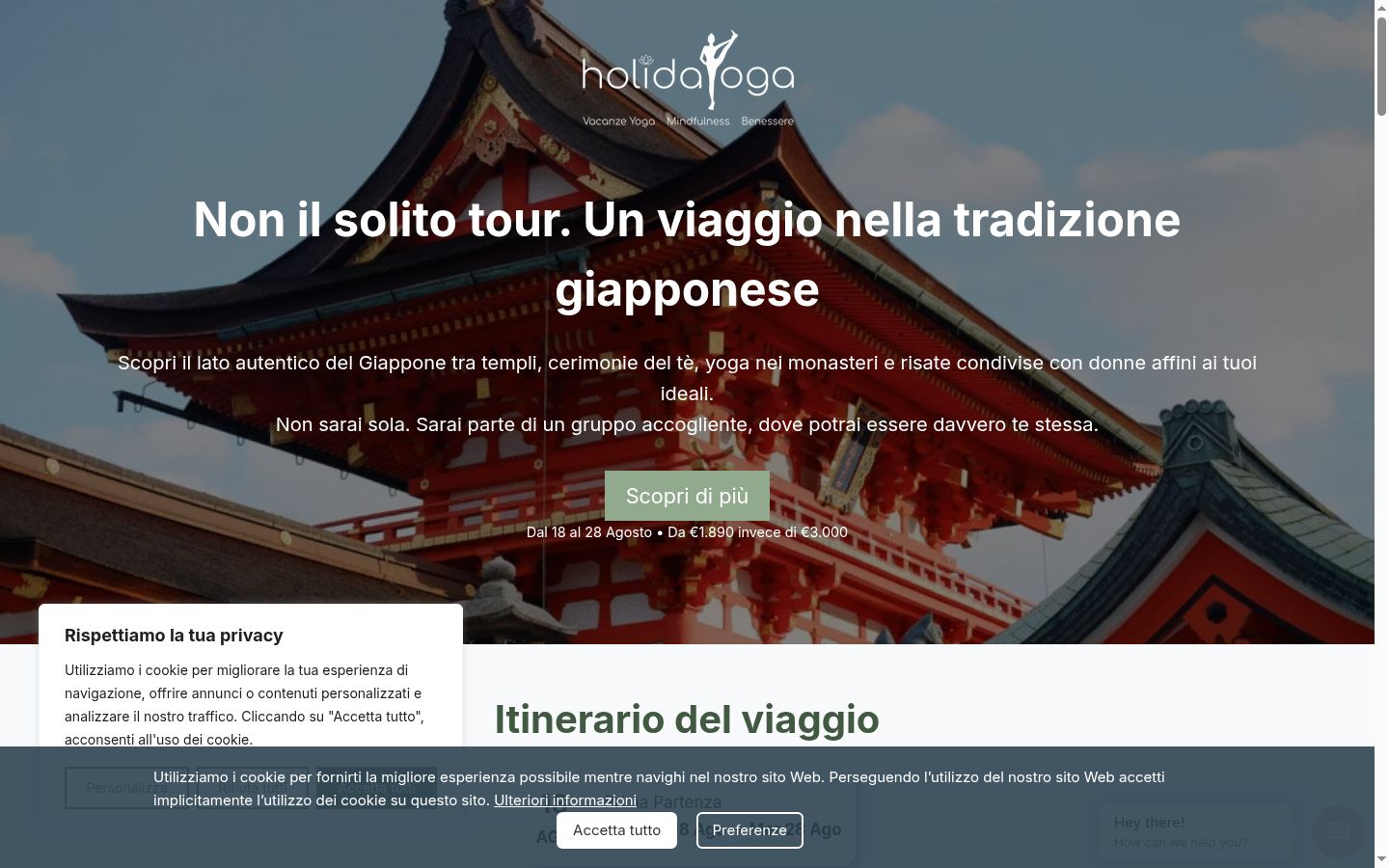 Screenshot del banner di consenso mostrato prima di qualsiasi interazione