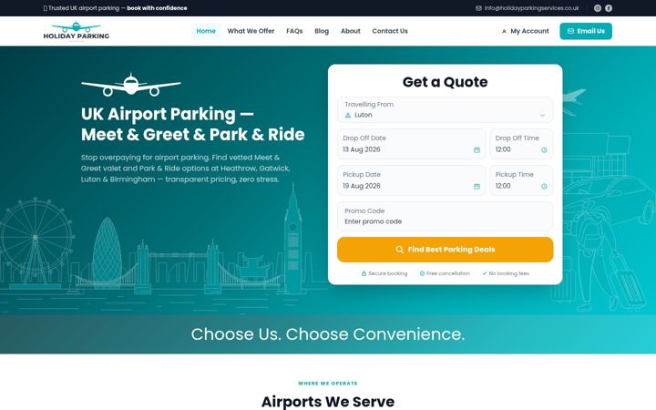 Screenshot of holidayparkingservices.co.uk