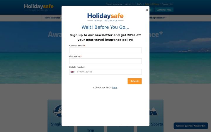 Screenshot of holidaysafe.co.uk